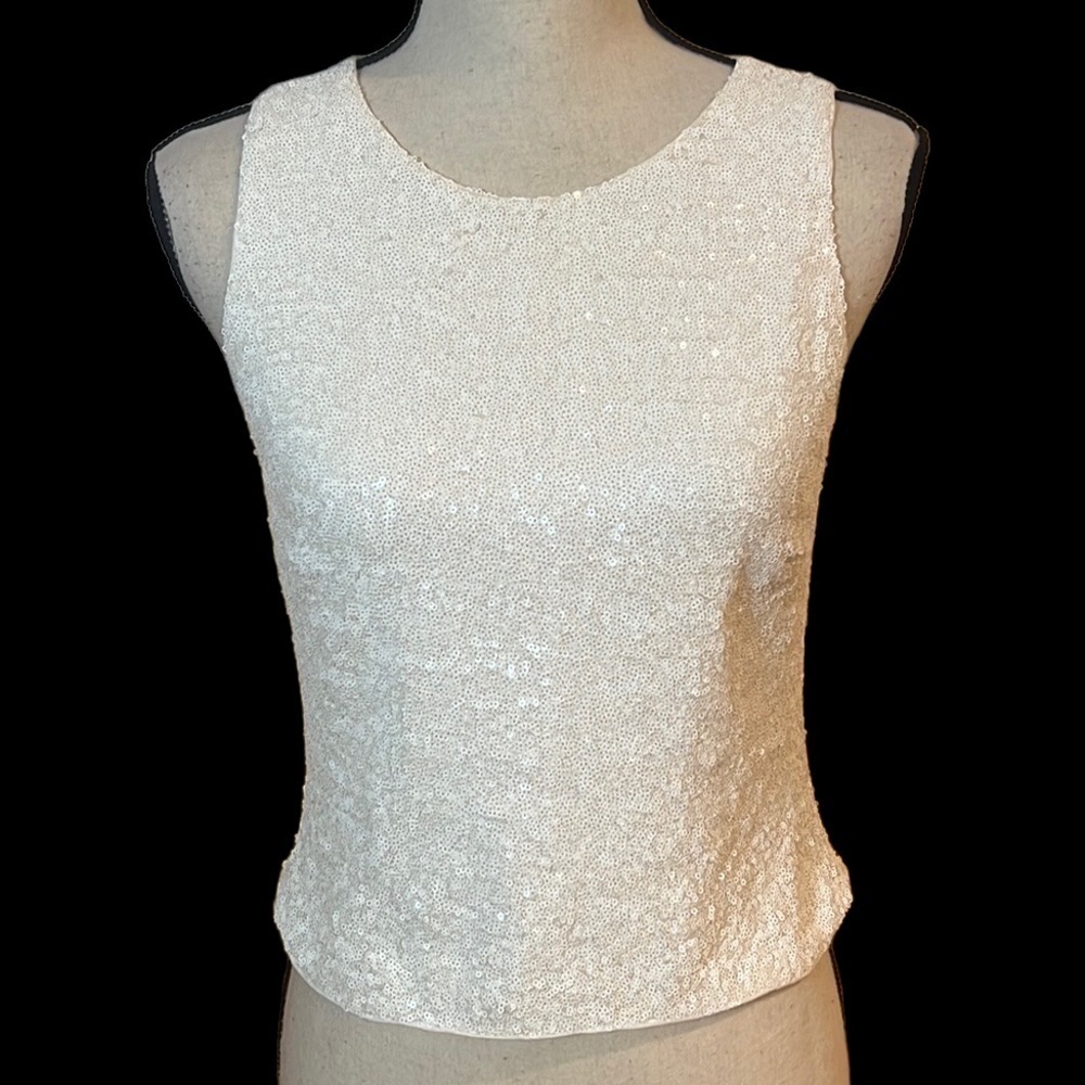 Bailey 44 White Sequin Sleeveless Crop Top Sz-M